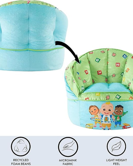 Idea Nuova Cocomelon Blue Round Bean Bag Chair for Kids, Ages 3+, Large - LeafyLoom