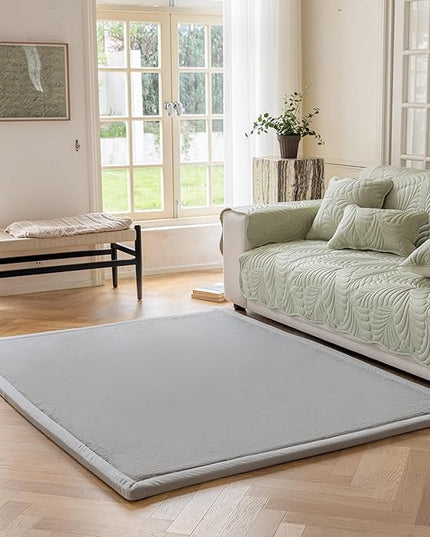 Faux Rabbit Fur Rug - 1.18" Thick Soft Fluffy Area Rug, Non-Slip Memory Foam Crawling Mat, Light Gray, 59"x59" - LeafyLoom