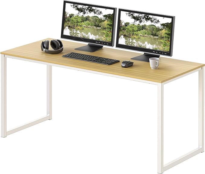 SHW Home Office 48-Inch Computer Desk, White/Oak - LeafyLoom