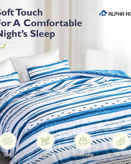ALPHA HOME Comforter Set Queen Size, Nautical Style All Season Bedding Comforter Set, Comfortable Fluffy Comforter Set with Cotton Fabric (1 Comforter, 2 Pillowcases) - LeafyLoom