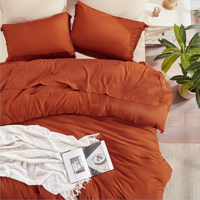 Andency California King Comforter Set Burnt Orange - 3 Pieces Cal King Boho Terracotta Lightweight Bedding Comforter Sets, Oversized All Season Soft Bed Set (104x96In Comforter & 2 Pillowcases) - LeafyLoom