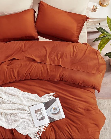 Andency King Size Comforter Set Burnt Orange, 3 Pieces Boho Terracotta Soft Lightweight Bedding Comforter Sets, Rust Tassel All Season Bed Set (104x90In Comforter & 2 Pillowcases) - LeafyLoom