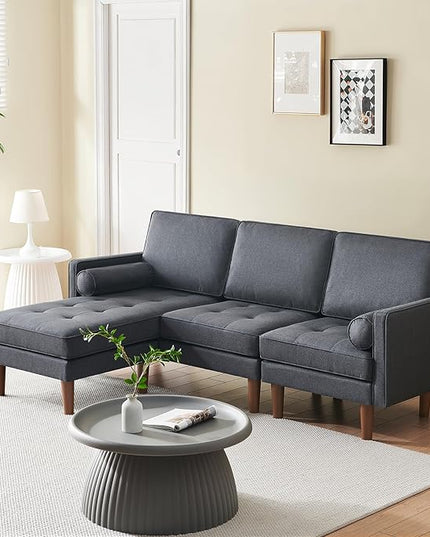 Vonanda Sectional Couch L Shaped Couch, Convertible Sectional Sofa with Reversible Chaise and Tufted Seat, Fabric Small Couch for Apartment and Small Living Space, Dark Grey - LeafyLoom