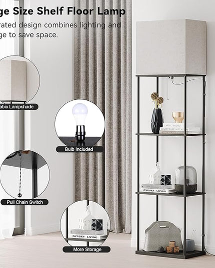 SUNMORY Large Size Floor Lamp with Shelves, 4-Tier Modern Standing Lamp with 3 Color Temperature Bulb, Tall Floor Lamp with Shelf, Corner Display Bookshelf Lamps for Living Room, Bedroom, Office - LeafyLoom
