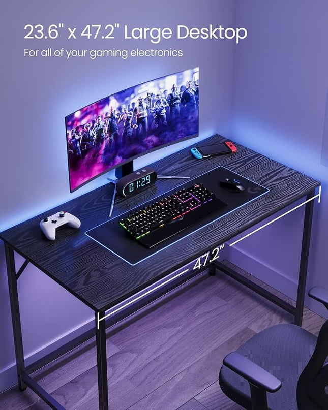 VASAGLE Computer Desk, Gaming Desk, Home Office Desk, for Small Spaces, 23.6 x 47.2 x 29.5 Inches, Industrial Style, Metal Frame, Black with Wood Grain ULWD039B56 - LeafyLoom