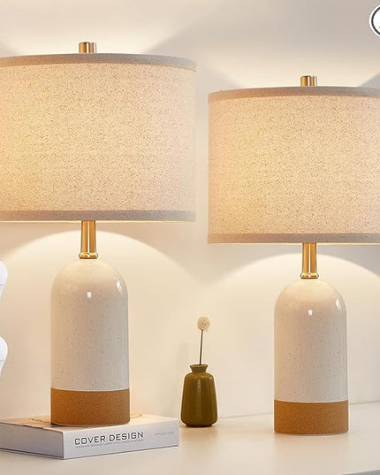 3 Color Temperature Small Table Lamp for Bedroom, Bedside Desk Reading Lamps, 21.5" Nightstand Ceramic Lamp for Kids Room, Living Room, Dorm, Home Office, Bulbs Included - LeafyLoom