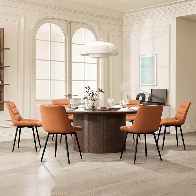 Kidol & Shellder Modern Dining Chairs Set of 2 Kitchen & Dining Room Chairs Upholstered Accent Chair Living Room Chairs Kitchen Chairs Comfy Chair for Bedrooms Waiting Room Home(Matte Orange) - LeafyLoom