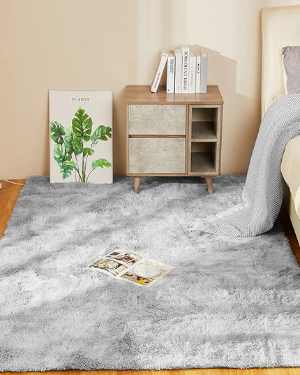 YOBATH Fluffy Shag Area Rugs 5x7 for Living Room Bedroom, Soft Fuzzy Shaggy Carpet Rugs for Girls Boys Kids Indoor Floor Nursery Home Decor, Light Grey - LeafyLoom