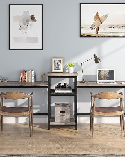 Tribesigns Extra Long Two Person Desk with Storage Shelves, 96.9 inch Double Computer Desks with Printer Shelf for 2 People, Rustic Writing Desk Workstation for Home Office - LeafyLoom