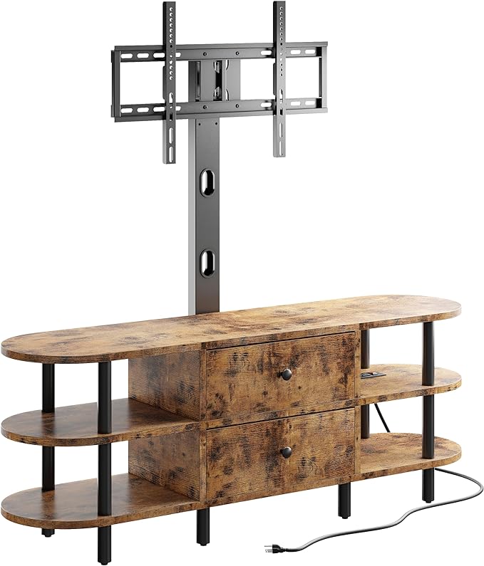 IRONCK TV Stand with Mount and Power Outlet 47", Swivel TV Stand Mount for 70+ inch TV, 3 Tiers TV Console with Drawers and Storage Shelves Entertainment Center - LeafyLoom
