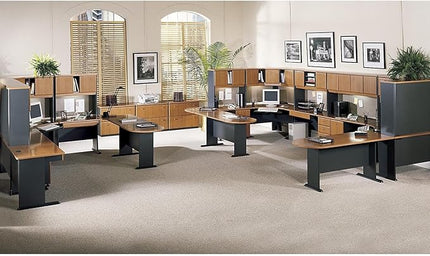 Bush Business Furniture Series A 48W Computer Desk in Natural Cherry and Slate, Small Office Table for Home or Professional Workspace - LeafyLoom