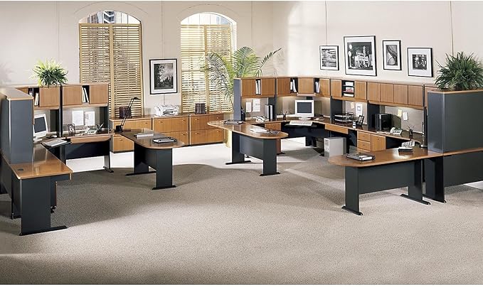 Bush Business Furniture Series A 48W Computer Desk in Natural Cherry and Slate, Small Office Table for Home or Professional Workspace - LeafyLoom