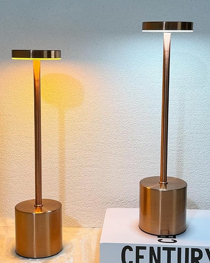2 Pack Cordless Table Lamp Rechargeable 5000mAh Battery Operated Portable LED Desk Lamp 3 Color Temperature Stepless Dimming for Bedroom Restaurant Coffee Shop Party (Rose Gold) - LeafyLoom
