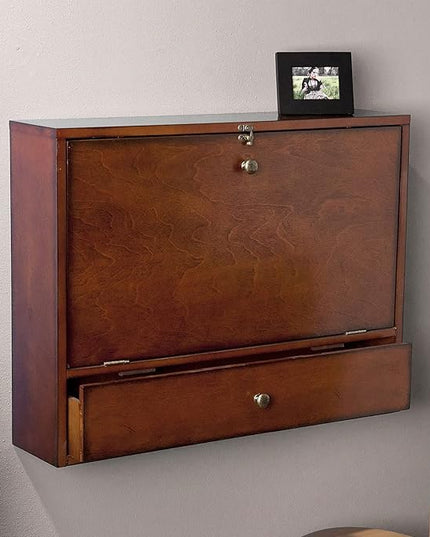 SEI Furniture Benwick Wall Mount Laptop Desk - Brown Mahogany (L x W x H): 26 x 6 x 20 inches - LeafyLoom