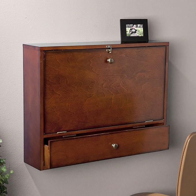 SEI Furniture Benwick Wall Mount Laptop Desk - Brown Mahogany (L x W x H): 26 x 6 x 20 inches - LeafyLoom