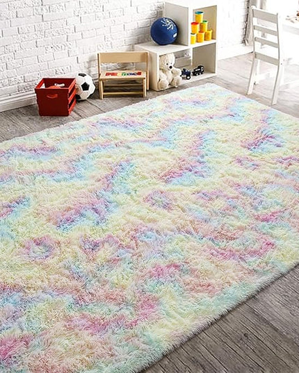 AROGAN Soft Rainbow Area Rugs for Girls Room 4x6 Feet, Fluffy Girls Bedroom Rugs, Princess Rug, Cute Colorful Carpet for Kids Teens Nursery Toddler, Pink - LeafyLoom