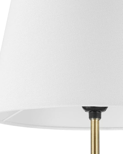 Globe Electric 61000051 60" Floor Lamp, Matte Black, Brass Accents, White Linen Shade, Flat Iron Base, On/Off Rotary Switch on Socket, Reading Lamp, Home Office Accessories, Home Décor - LeafyLoom