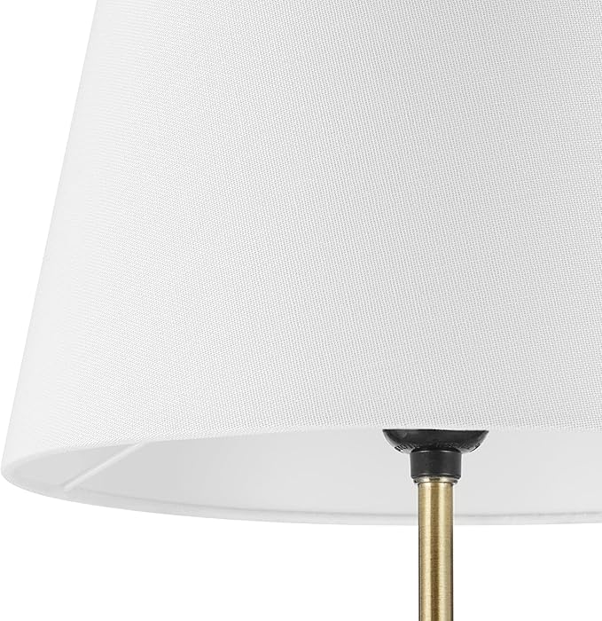 Globe Electric 61000051 60" Floor Lamp, Matte Black, Brass Accents, White Linen Shade, Flat Iron Base, On/Off Rotary Switch on Socket, Reading Lamp, Home Office Accessories, Home Décor - LeafyLoom