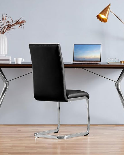 Yaheetech Dining Chairs Set of 2 Modern Dining Room Chairs Kitchen Chairs with Faux Leather Seat, Solid Legs and High Back for Dining Room, Kitchen, Black - LeafyLoom