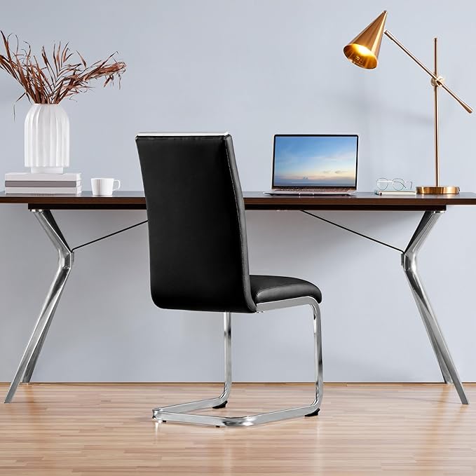 Yaheetech Dining Chairs Set of 2 Modern Dining Room Chairs Kitchen Chairs with Faux Leather Seat, Solid Legs and High Back for Dining Room, Kitchen, Black - LeafyLoom