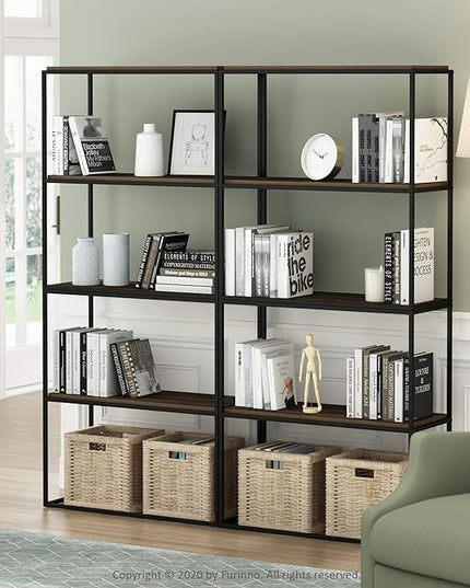 Furinno Moretti Modern Wide Stackable Metal Shelf, Columbia Walnut - LeafyLoom