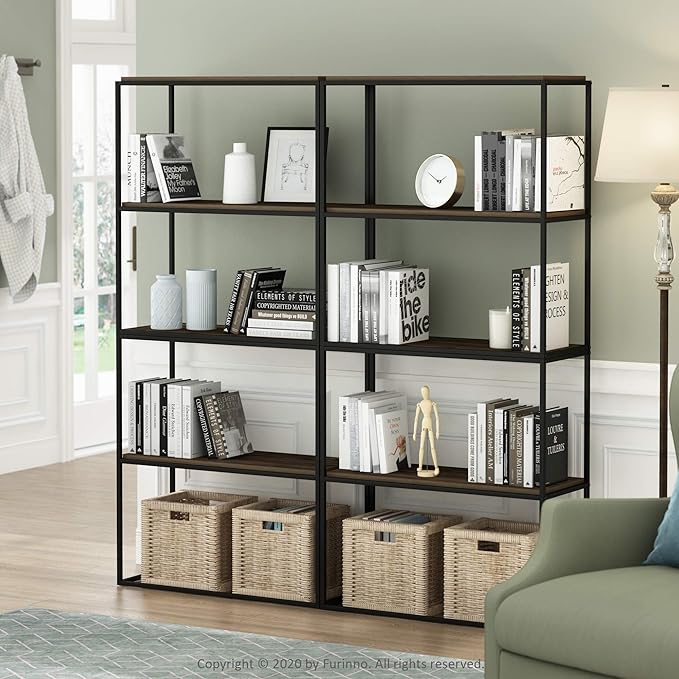 Furinno Moretti Modern Wide Stackable Metal Shelf, Columbia Walnut - LeafyLoom