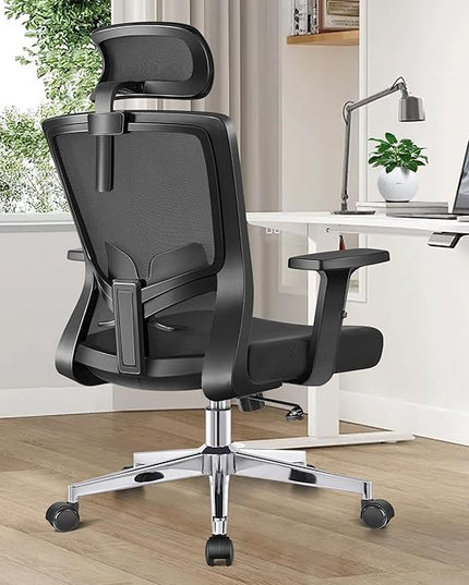 Office Chair, Ergonomic Desk Chair High Back Computer Chair Swivel Mesh Task Chair with Adjustable Lumbar Support Armrests Headrest Black - LeafyLoom