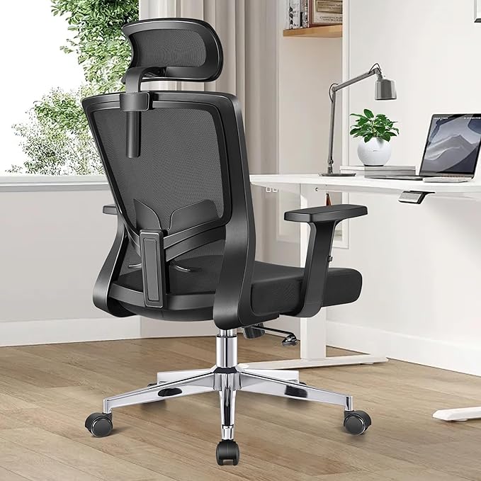 Office Chair, Ergonomic Desk Chair High Back Computer Chair Swivel Mesh Task Chair with Adjustable Lumbar Support Armrests Headrest Black - LeafyLoom