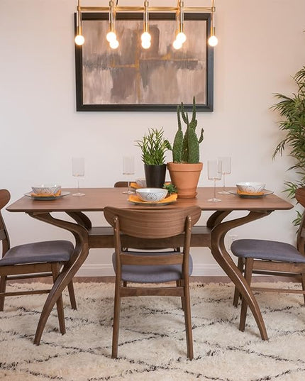 Christopher Knight Home Idalia Curved Leg Rectangular Dining Set, 5-Pcs Set, Natural Walnut / Dark Grey - LeafyLoom