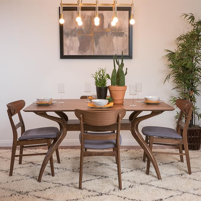 Christopher Knight Home Idalia Curved Leg Rectangular Dining Set, 5-Pcs Set, Natural Walnut / Dark Grey - LeafyLoom