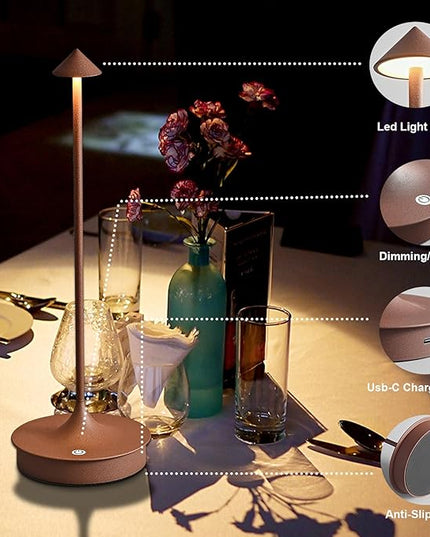 Cordless Table Lamps Rechargeable, LED Desk Lamp 4000mAh Battery Operated Outdoor Waterproof Portable Touch Dimmable Table Light for Patio/Restaurant/Bar/Indoor (Brown-2PC) - LeafyLoom