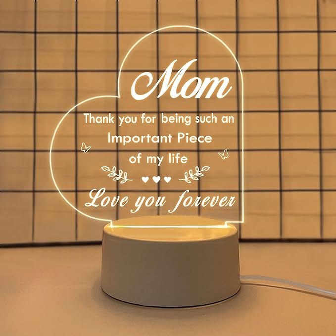 Mom Gifts, Gifts for Mom from Daughter Son - Acrylic Night Light, Mom Birthday Gifts, Best Mom Ever Gifts, Mothers Day Christmas Valentines Day Gifts for Mom - LeafyLoom