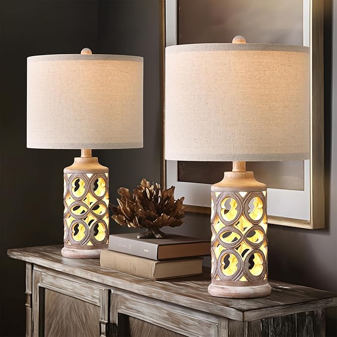OYEARS Table Lamp Set of 2 for Living Room Bedroom 20.25'' Country Retro Lamp Vintage Nightlight Lamp for Farmhouse Home Office - LeafyLoom