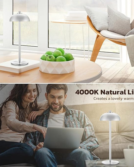 Rechargeable Cordless Table Lamp 2 Pack - 5000mAh Battery Powered Lamp, 3 Color Stepless Dimming LED Table Light with Memory Function for Indoor, Outdoor, Dinner, Patio, Cafe.(Silver) - LeafyLoom