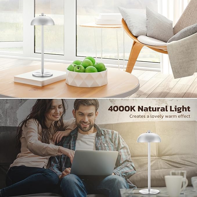 Rechargeable Cordless Table Lamp 2 Pack - 5000mAh Battery Powered Lamp, 3 Color Stepless Dimming LED Table Light with Memory Function for Indoor, Outdoor, Dinner, Patio, Cafe.(Silver) - LeafyLoom