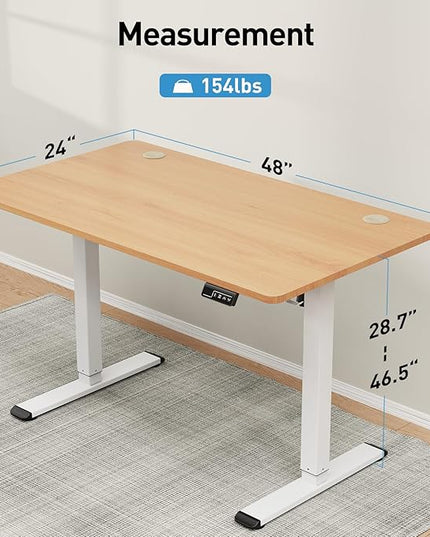 MOUNTUP Height Adjustable Electric Standing Desk Whole-Piece, 48 x 24 Inches Quick Assembly Sit Stand Desk, Stand Up Desk with Memory Controller, Ergonomic Desk, Oak - LeafyLoom