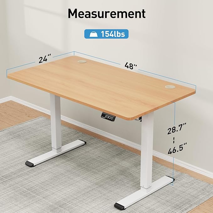 MOUNTUP Height Adjustable Electric Standing Desk Whole-Piece, 48 x 24 Inches Quick Assembly Sit Stand Desk, Stand Up Desk with Memory Controller, Ergonomic Desk, Oak - LeafyLoom