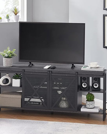 HOMISSUE Corner TV Stand, Corner TV Stand for 55 60 Inch TV, Industrial & Farmhouse Corner Entertainment Center w/Sliding Barn Door, Corner TV Cabinet for Living Room, Grey - LeafyLoom