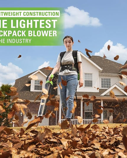 Greenworks 40V (175 MPH / 710 CFM) Dual Port Cordless Brushless Backpack Leaf Blower, (2) 8.0Ah Battery and Charger Included - LeafyLoom