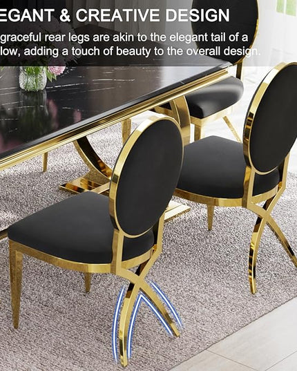 ACEDÉCOR Black and Gold Dining Chairs, Velvet Upholstered Dining Room Chair with Oval Back & Gold Unique Legs, Mid-Century Modern Armless Chair Set of 10 - LeafyLoom