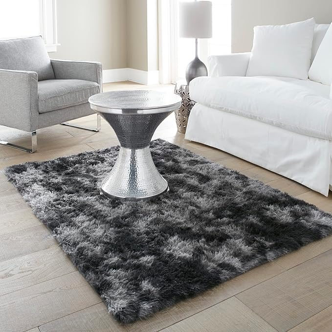 Ophanie Rugs for Bedroom, Machine Washable Fluffy Shaggy Soft Area Rug, Non-Slip Indoor Floor Carpet for Living Room, Kids Boys Teen Dorm Home Decor Aesthetic, Nursery, 4x6 Feet Black and Grey - LeafyLoom