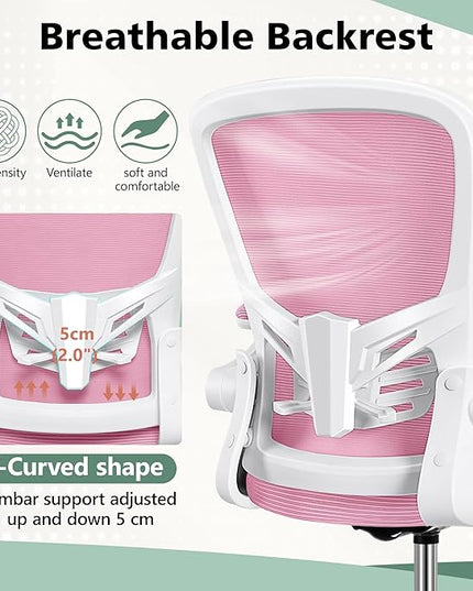 MINLOVE Ergonomic Drafting Office Chair, Tall Office Chair with Flip-up Armrests Executive Ergonomic Computer Standing Desk Chair with Lumbar Support and Adjustable Footrest(Pink) - LeafyLoom