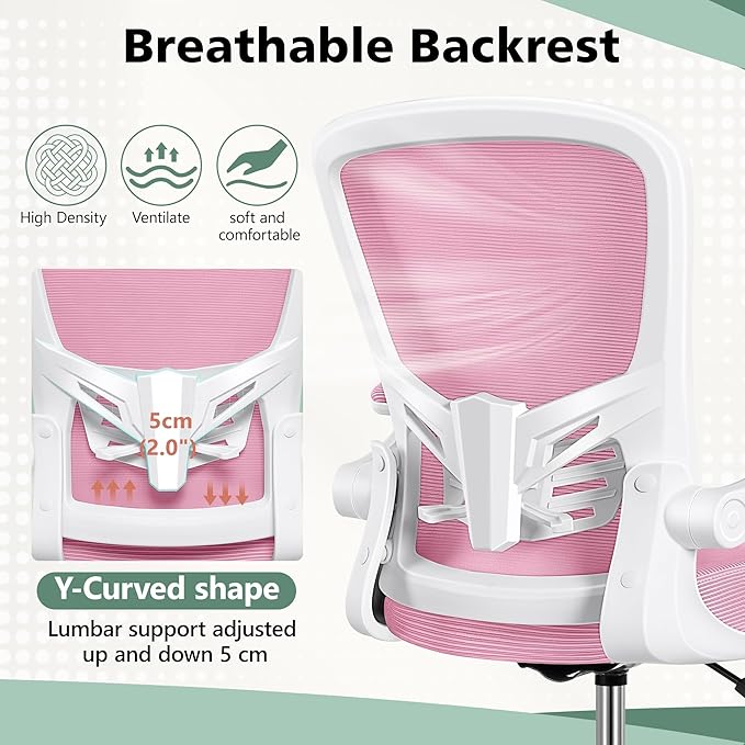 MINLOVE Ergonomic Drafting Office Chair, Tall Office Chair with Flip-up Armrests Executive Ergonomic Computer Standing Desk Chair with Lumbar Support and Adjustable Footrest(Pink) - LeafyLoom
