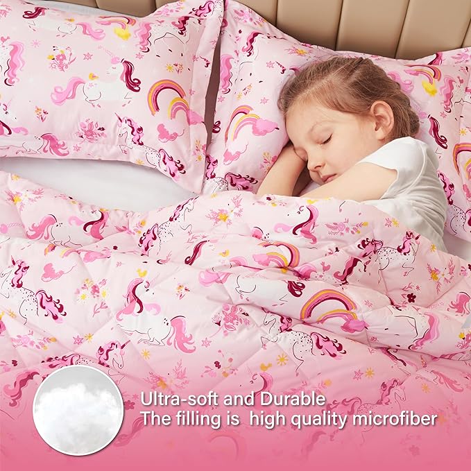 Twin Unicorn Comforters for Boys, 3 Pieces Kids Unicorn Bedding Kids Comforter Sets, Super Soft Lightweight for All Seasons, Includes 1 Comforter (88"x88") and 2 Pillowcase (20"x26"+2") - LeafyLoom