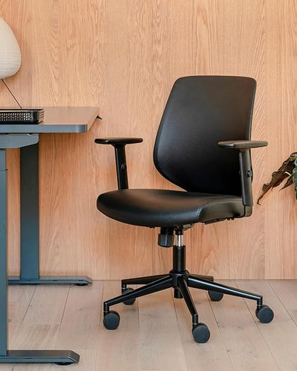 Branch Daily Chair - Vegan Leather Office Chair with Swivel, Lumbar Rest, and Adjustable Armrests - Comfortable Seating for Improved Posture and Productivity - Black - LeafyLoom