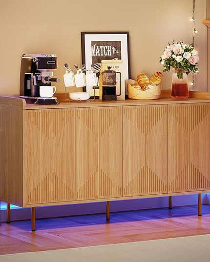 YITAHOME Sideboard Buffet Cabinet, Modern Kitchen Storage Cabinets, Freestanding Coffee Bar Table, Large Buffet Cabinet with Cabinet with Carved Design Doors for Living Room, Dining Room, Natural - LeafyLoom