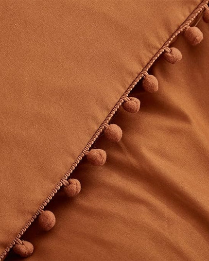 Pumpkin Comforter Set King Burnt Orange Pom Comforter 3 Pieces Pumpkin Color Boho Ball Pom Fringe King Comforter Bedding Set Women Solid Pumpkin King Bed Comforter Set All Season Gift - LeafyLoom