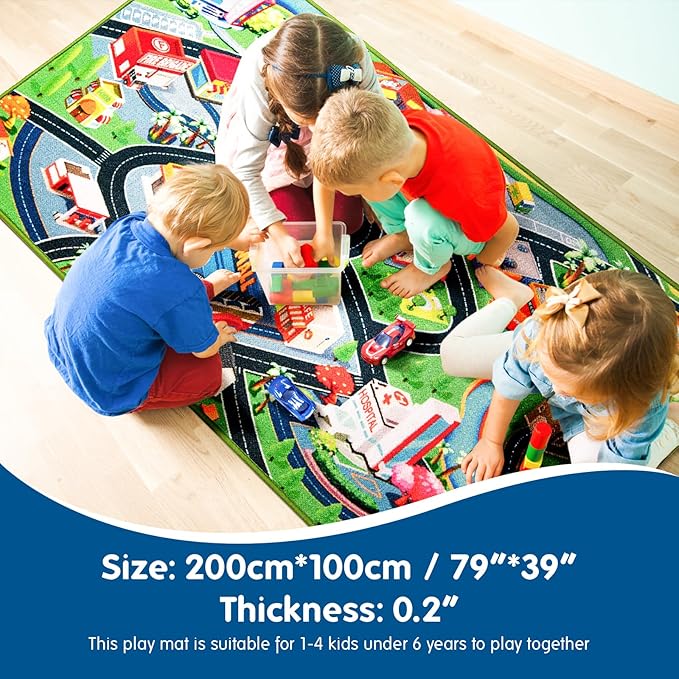 Booooom Jackson Kids Car Rug Play Mat for Toy Cars,39X79 inch Kids Rug Car Mat,Car Play Rug for Kids Playroom,Car Road Rug for Bedroom,Kid Car Carpet for Toddler Boy,Car Area Rug Non-Slip - LeafyLoom
