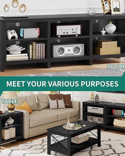 YITAHOME Modern TV Stand for TV up to 80/75/70/65 Inch, Classic Detachable 6 Cubby Media Entertainment Center Console Table with 6 Open Storage Shelves & Cabinets for Living Room, 69'', Black - LeafyLoom