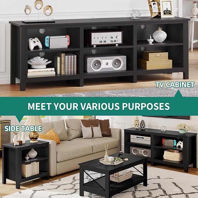 YITAHOME Modern TV Stand for TV up to 80/75/70/65 Inch, Classic Detachable 6 Cubby Media Entertainment Center Console Table with 6 Open Storage Shelves & Cabinets for Living Room, 69'', Black - LeafyLoom